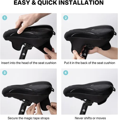 Vista 5 de YOUNGDO Cojín de asiento de bicicleta con funda impermeable, almohadilla de asiento de bicicleta de gel para sillín estrecho, absorción de golpes