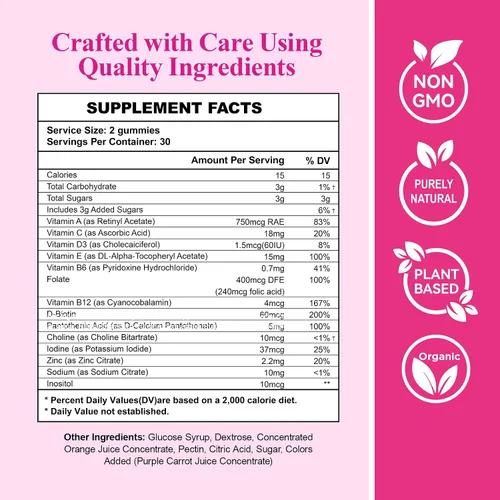 Vista 10 de AromPCOSLife - Gomitas de inositol para mujer, 60 unidades, suplemento de mio-inositol con folato y vitaminas B6 y B12, apoya el bienestar diario