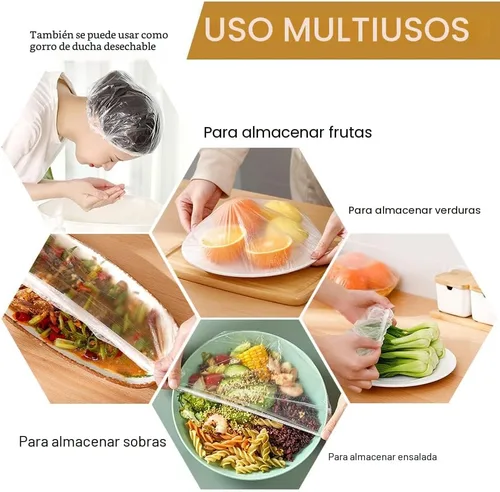 Vista 6 de 200 fundas elásticas de plástico reutilizables para tazones, fundas de almacenamiento de alimentos con fundas elásticas para tazones para sobras