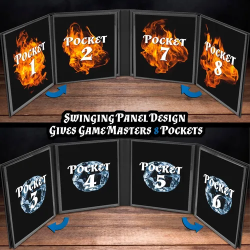 Vista 5 de CASEMATIX DM Screen - Pantalla de cuero sintético de 8 paneles de lujo GM – Pantalla plegable de ocho paneles con 2 paneles oscilantes y bolsillos