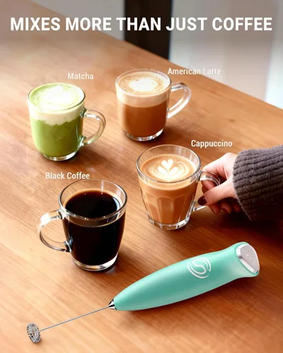Vista 3 de Espumador de leche de mano, mezclador de bebidas, agitador de café de mano, espumador eléctrico para mezclador de café, varita con 2 batidores