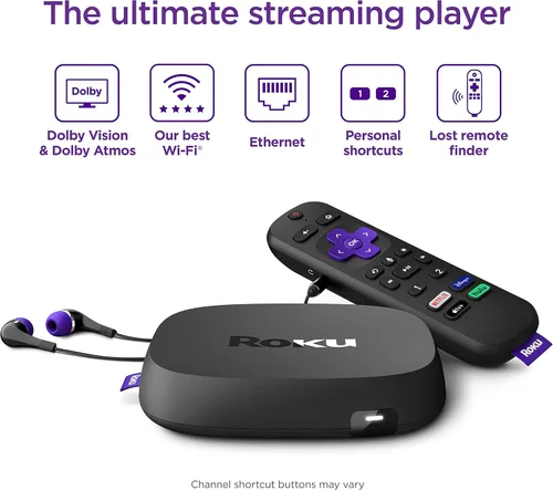 Vista 2 de Roku Ultra 2020 Streaming Media Player HD / 4K / HDR / Dolby Vision con Dolby Atmos, Streaming Bluetooth y el control remoto de voz con gato