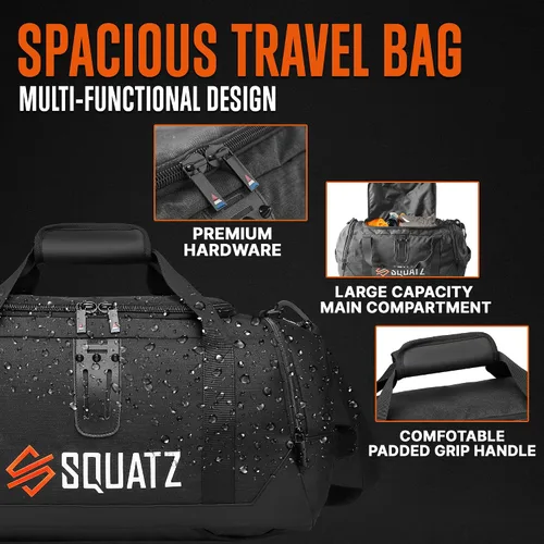 Vista 5 de SQUATZ Mochila de viaje Bolsa de transporte plegable convertible para gimnasio, correa de hombro ajustable y extraíble, espacioso compartimento