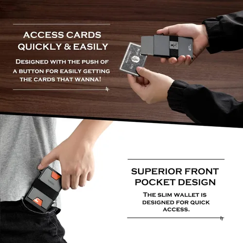 Vista 3 de SEMORID Slim Aluminum Card Holder Wallet for Men, Durable Expandable Backplate, RFID Blocking Minimalist Metal Pop Up Wallet with Gift Box, Holds