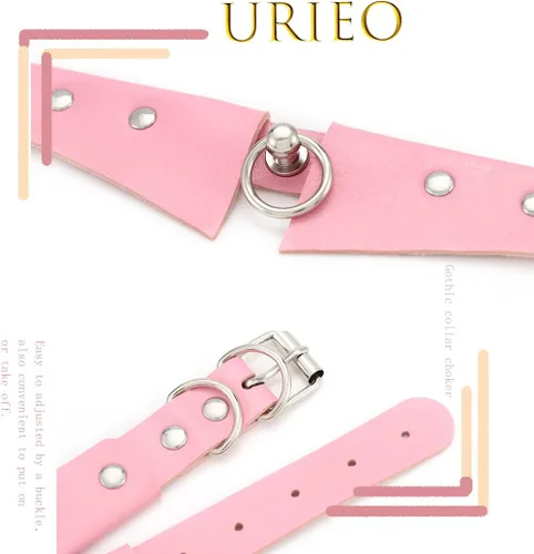 Vista 2 de Urieo Gothic PU Leather Chokers Black Studded Collar Choker with Ring Rock Choker Necklaces Adjustable Nightclub Party for Women and Girls