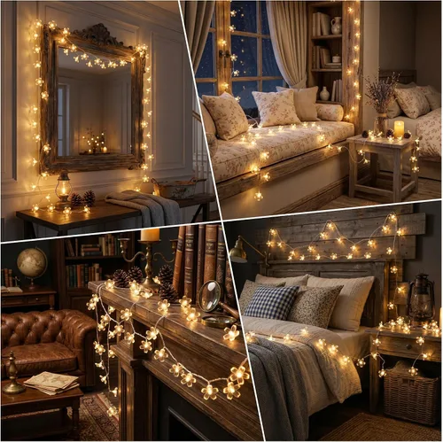 Vista 8 de ITICdecor Guirnalda de luces de flores de 15 pies, 30 luces LED de hadas de Navidad con pilas, para interiores y exteriores, iluminación