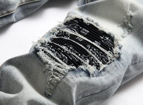 Vista 4 de OIIIO Jeans elásticos rasgados de ajuste regular para hombre