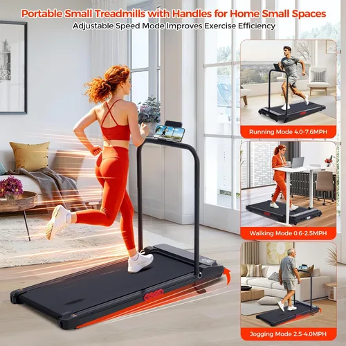 Vista 3 de Portable Walking Pad Treadmill with Incline, Small Walking Pad with Handle Bar, Treadmills for Home Small Space, 3.0HP Electric Small Mini Treadmill