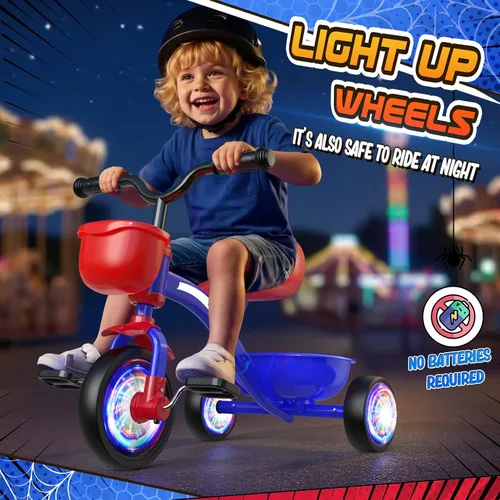 Vista 3 de Triciclo para niños pequeños de 1-3, 3-5 años, bicicleta de equilibrio de unicornio para bebés con ruedas de iluminación coloridas y canasta grande