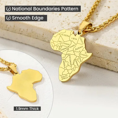 Vista 5 de GOLDCHIC JEWELRY - Collar de mapa de África para hombre, acero inoxidable, tribal africano, ojo egipcio de HorusI LOVE AFRICAMapa de Elefante