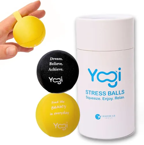 Vista 10 de Pelota de Estrés Yogi con Correa de Agarre para Dedos, Bola de Apretar para Alivio de la Ansiedad y Terapia de Manos, Entrenador de Fuerza de Agarre