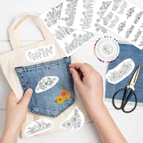 Vista 7 de Estabilizador soluble en agua para bordado, palito de flores y puntadas, patrones de bordado de costura floral a mano para camiseta y bolsa
