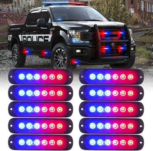 Vista 15 de Xprite 10 luces LED estroboscópicas de emergencia, ámbar de 12 luces LED estroboscópicas intermitentes, función de sincronización, luz de parrilla