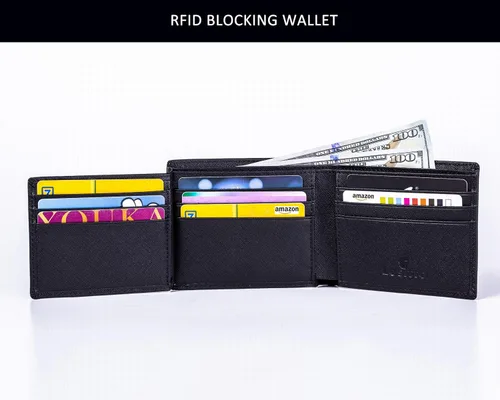 Vista 3 de Billetera Bifold para hombre - RFID bloqueo de cuero de vaca Vintage Travel Wallet