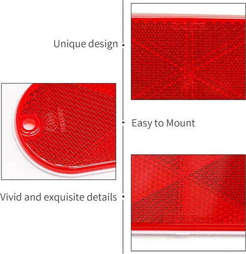 Vista 6 de Reflector ovalado rojo de 10 piezas con orificio de montaje utilizado para carreteras, reflector frontal ovalado para valla de entrada, postes