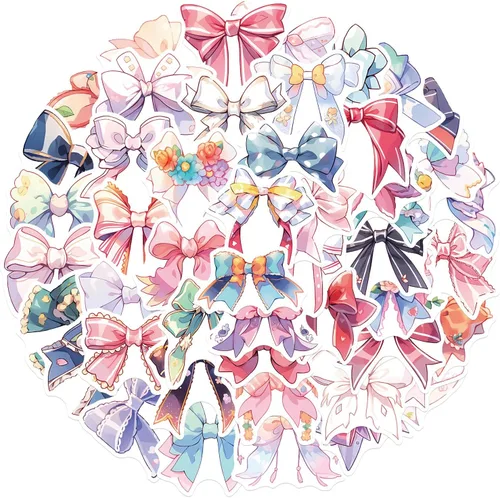 Vista 7 de Calcomanías estéticas de lazos para niñas, 50 calcomanías vintage de anime con nudo de lazo, vinilo impermeable con lazos rosas para botella de Arcos