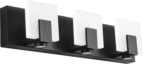 Vista 9 de SOLFART Luces LED regulables para tocador de baño, lámparas modernas con focos, 4 luces, acabado negro mate, base de metal, acrílico blanco