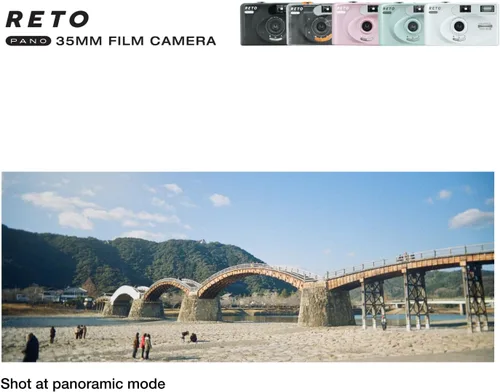 Vista 9 de Cámara de película RETO PANO de 35mm - Lente ancha de 22mm, Panorama, Cambio fácil, Modos cinematográficos, Tapa de lente, Flash incorporado