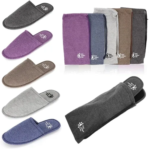 Vista 7 de Sunshine Code Pantuflas lavables de algodón de espuma viscoelástica para hombre con bolsa de viaje a juego para el hogar, hotel, spa, dormitorio