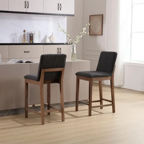 Vista 4 de Kmax Juego de 2 taburetes de bar de 26 pulgadas de altura de mostrador, taburetes tapizados para encimera de cocina con soporte trasero, taburetes