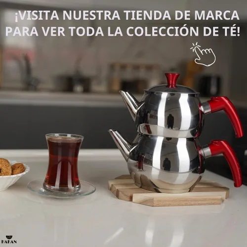 Vista 8 de Hakan Juego de tetera con tapa doble colador, juego de mini tetera doble de acero inoxidable, estilo samovar turco, tetera para té de hojas sueltas