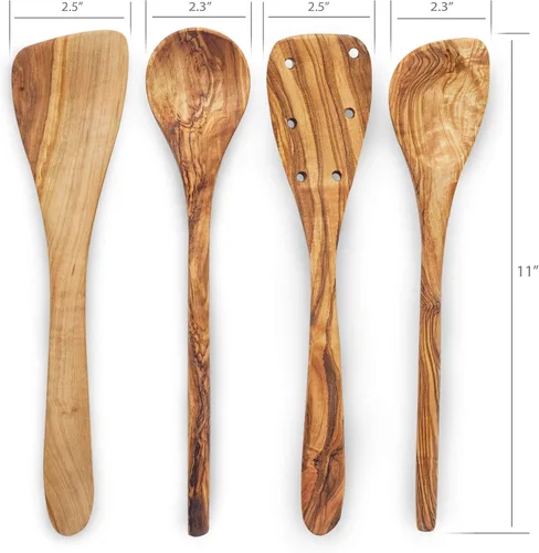 Vista 5 de Forest Decor Utensilios de madera de olivo, utensilios de madera para cocinar, juego de utensilios de madera hechos a mano, utensilios de madera