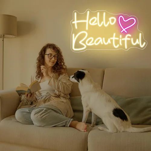 Vista 6 de Letreros de neón de Hello Beautiul, luz LED de neón para decoración de pared para despedida de soltera, cumpleaños, compromiso, decoración de boda