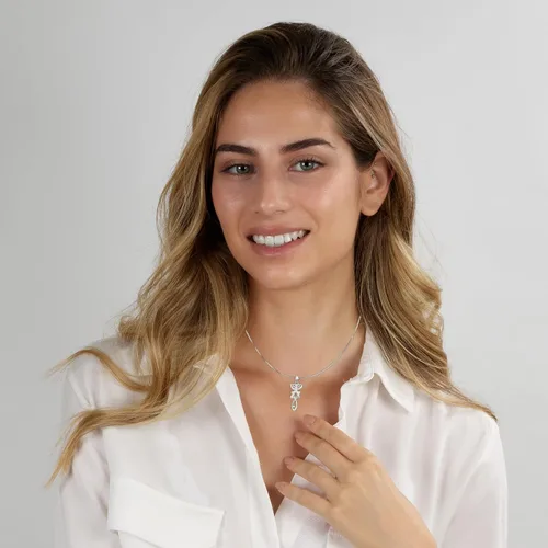 Vista 2 de Judaísmo mesiánico 925 plata esterlina símbolo mesiánico collar joyería hecha en Israel, circonita cúbica raras bendiciones espirituales