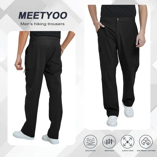 Vista 3 de MEETYOO Pantalones cargo de senderismo para hombre, impermeables, tácticos, ligeros, elásticos, para acampar