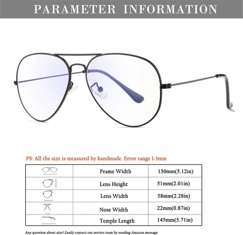 Vista 7 de HJSTES Lentes transparentes de aviador, luz azul, para mujeres y hombres, montura piloto clásica, sin receta