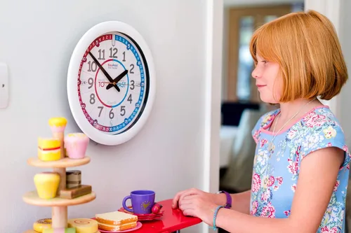 Vista 4 de ertt Reloj de pared para enseñanza, reloj de pared para aprender el tiempo, reloj analógico para niños, para aula, sala de juegos, dormitorio