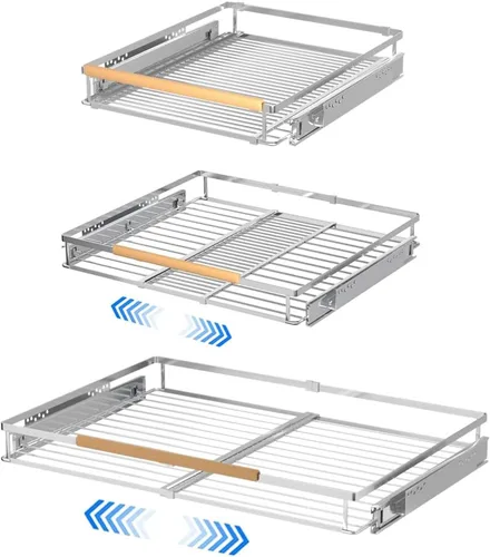 Vista 11 de Cajón de cesta deslizante expandible, organizador de gabinete extraíble, estantes de despensa deslizables resistentes para cocina, debajo