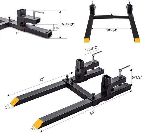 Vista 2 de Brazos porta pallets con barra estabilizadora ajustable - 152 cm 907 kg máx - Abrazadera de horquillas para cucharón de tractor