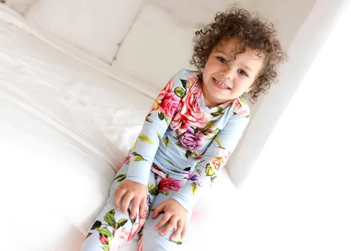 Vista 70 de Posh Peanut Pijamas para niñas, suaves, de viscosa de bambú para niños, pijamas a juego de manga larga para niñas