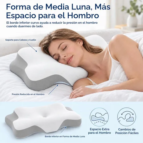 Vista 5 de jiaao Almohada de espuma viscoelástica de contorno 2 en 1, almohada curvada Soporte de cuello curvado para dormir de lado y espalda, con una