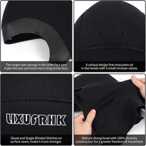 Vista 6 de Traje de neopreno con capucha de buceo para hombres y mujeres, buceo, esnórquel, kayak, natación, vela, piragüismo, surf, deportes acuáticos
