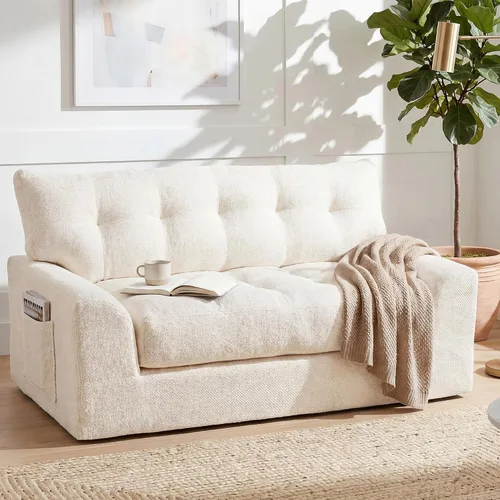 Vista 16 de MONVANE Sofá convertible de 3 plazas de felpilla 3 en 1 de 75.6 pulgadas Beige