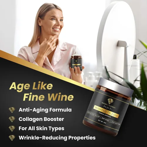 Vista 3 de Nature's Blessing Crema Anti-Envejecimiento de Sebo de Res para Líneas Finas y Arrugas Potenciador de Colágeno Infundido con Miel Orgánica
