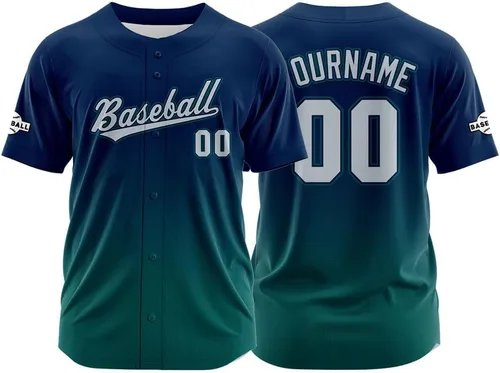Vista 13 de Camiseta de béisbol con degradado personalizado, nombre, número y logotipo personalizados para hombres, mujeres y niños