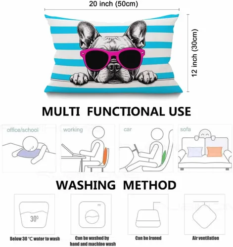 Vista 3 de Smooffly Funda de almohada decorativa para perro, bulldog francés con lentes de sol, funda de almohada lumbar moderna de granja, decoración