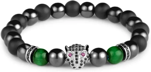 Vista 2 de Karseer Pulsera con dije de pantera negra, cristales de piedra natural y hematita magnética, regalo de joyería de animales espirituales para hombres