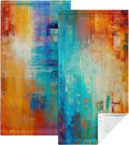 Vista 18 de Toallas de Mano Azul Gris Marrón para Baño Negras Pintura Moderna de Arte Abstracto Toallas de Cocina Suave Absorbente Toalla de Huésped Punta