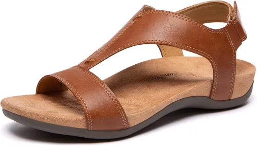 Vista 11 de Sandalias ortopédicas para mujer con puntera abierta, correa en T, sandalias planas ortopédicas con soporte para el arco y correas ajustables