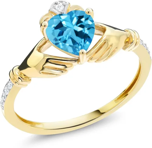 Vista 35 de Gem Stone King Anillo de compromiso claddagh celta irlandés de oro amarillo de 10 quilates con piedra preciosa en forma de corazón de 0.236 in