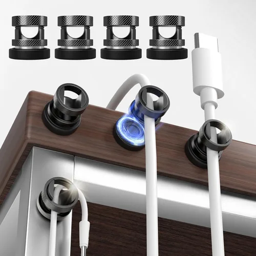 Vista 11 de Soporte magnético para cables, clips de gestión de cables de metal de alta calidad, anclaje de cable magnético para escritorio, mesita de noche