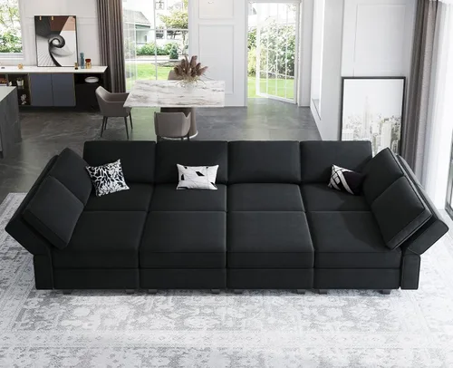 Vista 15 de Belffin Sofá Seccional Modular de Terciopelo con Chaise Lounge Sofá Cama Seccional con Chaise de Almacenamiento Sofás Cama Sofá para Sala de Estar