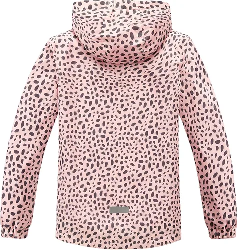 Vista 2 de M2C - Chaqueta ligera impermeable para exteriores con capucha para niñas, forro polar con estampado floral Perla de guepardo