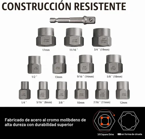 Vista 2 de Coobeast - Juego de extractor de pernos resistente, 13 piezas con adaptador de 3/8 pulgadas, para tuercas peladas, tornillos oxidados, redondeados