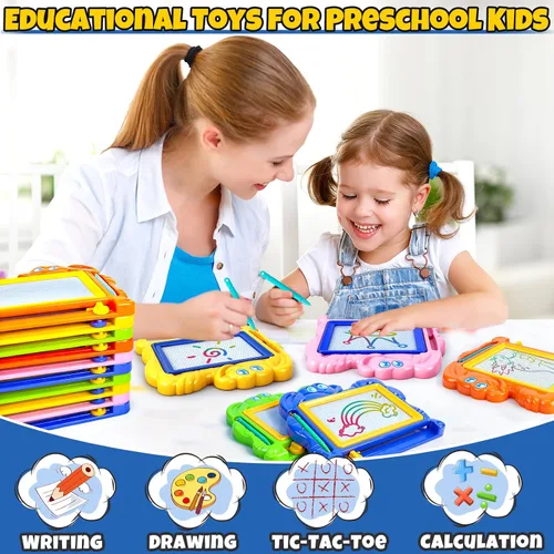 Vista 3 de Hymaz Paquete de 15 tableros de dibujo magnéticos para niños, colorida tableta de dibujo borrable para niños pequeños de 1 a 3 años, almohadilla