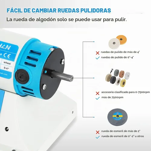 Vista 8 de BAOSHISHAN - Amortiguador de banco de velocidad variable con 3 tipos de ruedas de pulido